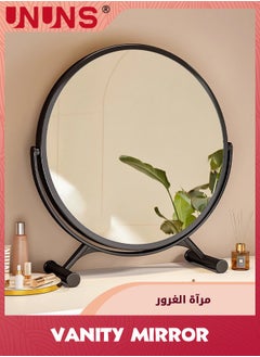UNUNS Large Vanity Makeup Mirror,360° Rotation Black Circle Round Mirror For Dresser Desk With Stand,Metal Frame Standing Mirror,Modern Vanity Mirror For Living Room Bathroom Bedroom  - Image 2