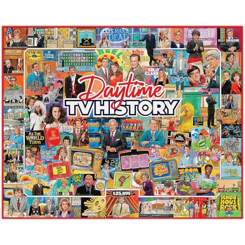 White Mountain 1000 Piece Jigsaw Puzzle Fun Retro Collage Puzzles with Large Pieces Gift for Adults and Family 24x30 Daytime TV History - Image 1