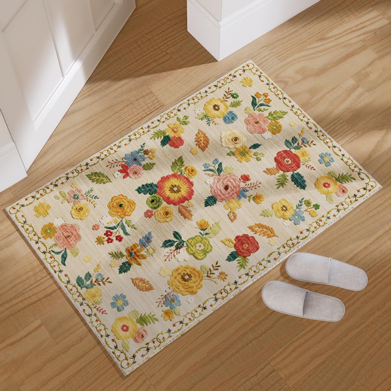 palohom 2x3 Small Area Rugs for Entryway: Washable Rug Non Slip Door Mat Indoor Entrance Faux Wool Soft Low Pile Floral Throw Rugs for Inside Front Door Floor Bedroom Kitchen Nursery Dorm Entry Home Office - Image 2