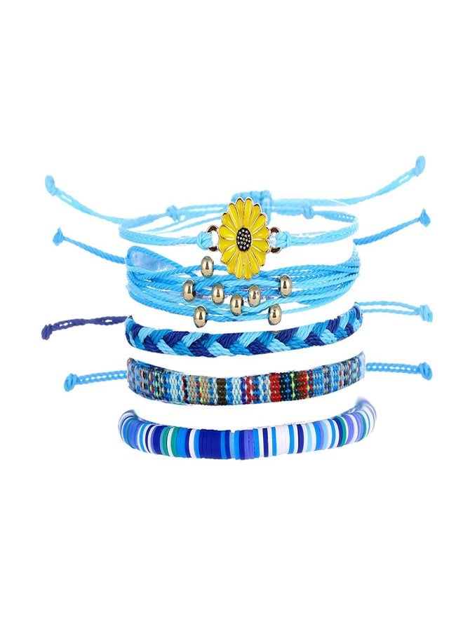 PINCHUAN Beach Summer Ankle Bracelet for Women Handmade Braided Adjustable String Anklets Waterproof Surfer Bracelet String Rope Anklet Jewelry-flower/blue - Image 1