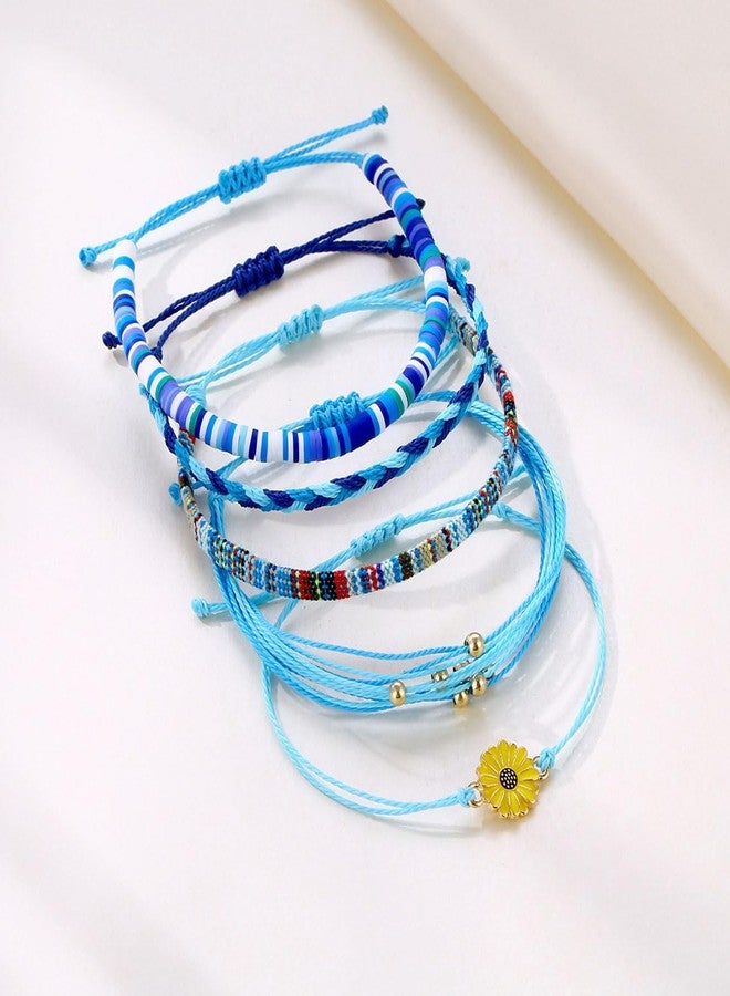 PINCHUAN Beach Summer Ankle Bracelet for Women Handmade Braided Adjustable String Anklets Waterproof Surfer Bracelet String Rope Anklet Jewelry-flower/blue - Image 5