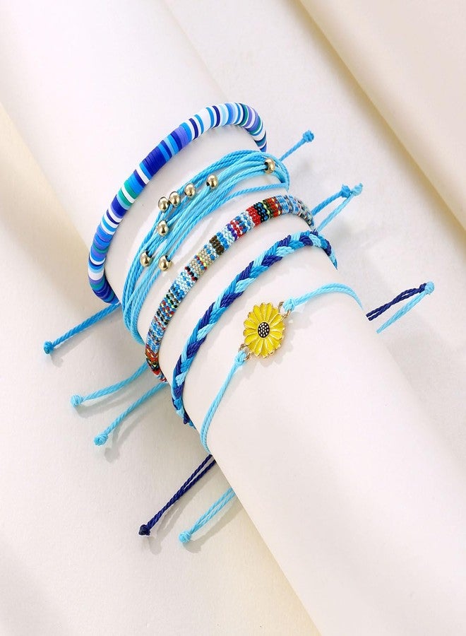 PINCHUAN Beach Summer Ankle Bracelet for Women Handmade Braided Adjustable String Anklets Waterproof Surfer Bracelet String Rope Anklet Jewelry-flower/blue - Image 4