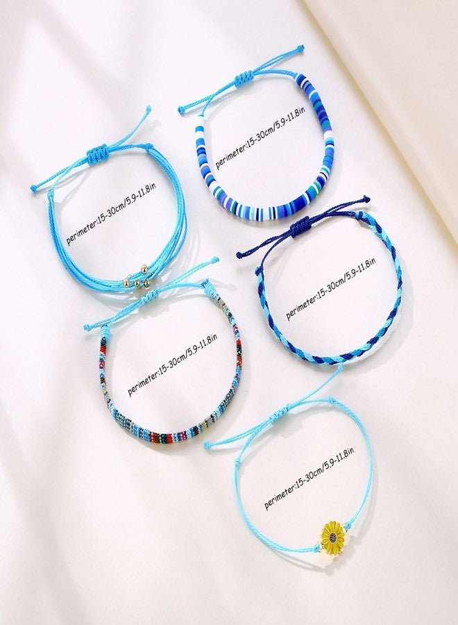 PINCHUAN Beach Summer Ankle Bracelet for Women Handmade Braided Adjustable String Anklets Waterproof Surfer Bracelet String Rope Anklet Jewelry-flower/blue - Image 2
