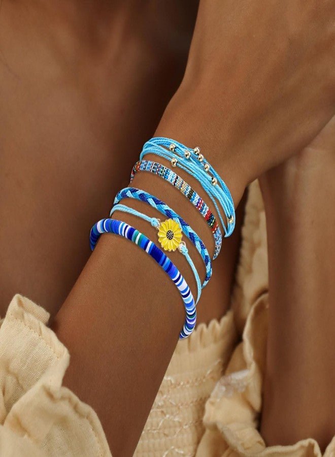 PINCHUAN Beach Summer Ankle Bracelet for Women Handmade Braided Adjustable String Anklets Waterproof Surfer Bracelet String Rope Anklet Jewelry-flower/blue - Image 3