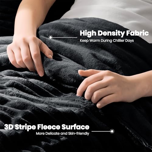 Quataly Marshmallow Queen Fleece Comforter Set Black Faux Fur Fluffy Comforter Set Luxury Bedding Set Soft Plush Fuzzy Warm Bed Set All Season 3 Pieces (1 Shaggy Comforter, 2 Pillowcases) - Image 3