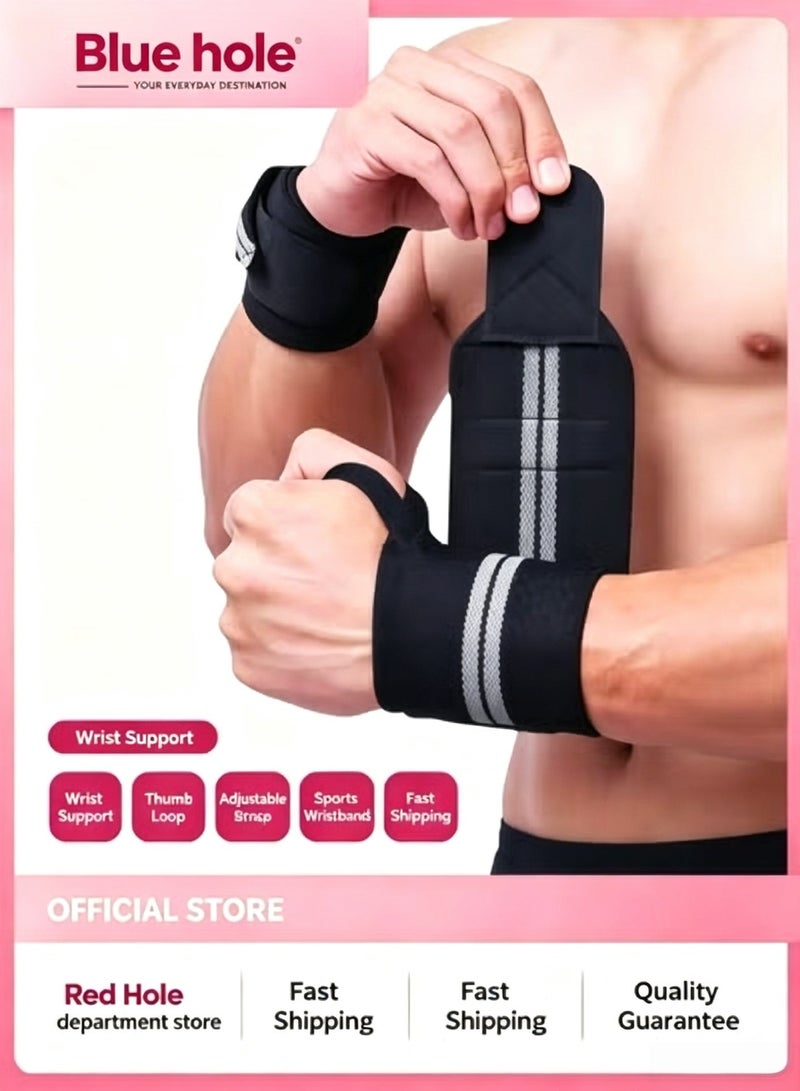BlueHole 2 Wrist Straps Hand Wrist Wraps with Thumb Loop, Adjustable Wrist Brace Support Sports Wristband - Image 1
