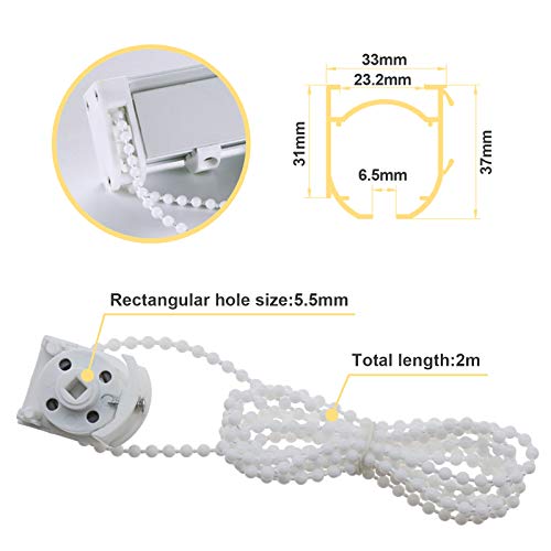 Micro Traders 1 Pcs Roman Blind Pulley Sidewinder Chain Mechanism Direct Drive Blind End Control Unit with 2 Meter White Bead Chain - Image 4