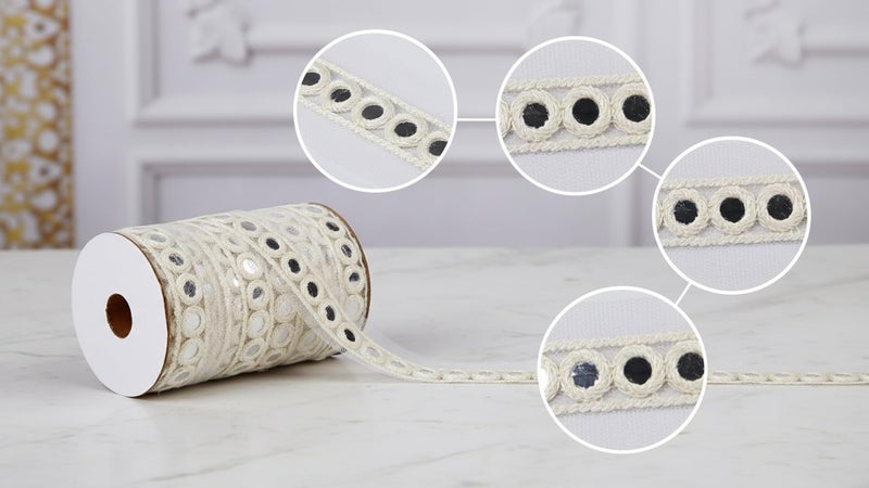 PREMDAS LACES Mirror Dyeable Cotton Lace For Saree Border, Designer Look, Heavy Cotton Embroidery On Net Fabric For All Your Fashionable Designer Outfits,Mirror/Sequence Work On Lace (9 Mtrs), White - Image 2