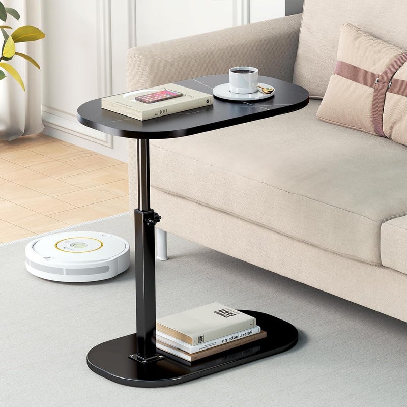 MTANK Engineered Wood Adjustable Table Stands Couch Side Table Swivel Tv Tray Table 360 CShaped End Table Slides Under Couch