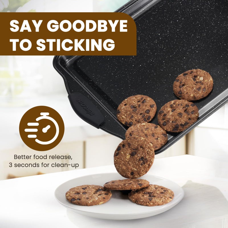 Kikcoin 22 PCS Nonstick Baking Pans Set, Stackable Bakeware Sets with Silicone Handles, 450Â°F Oven Safe Baking Sheet set, Easy Release Cookie Sheets for Baking, Black - Image 4