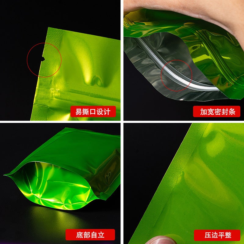 Color Plated Aluminum Foil Self-Supporting Self-Sealing Bag Tea Packaging Bag Sealed Bag Snack Packaging Bag Spot - Image 4
