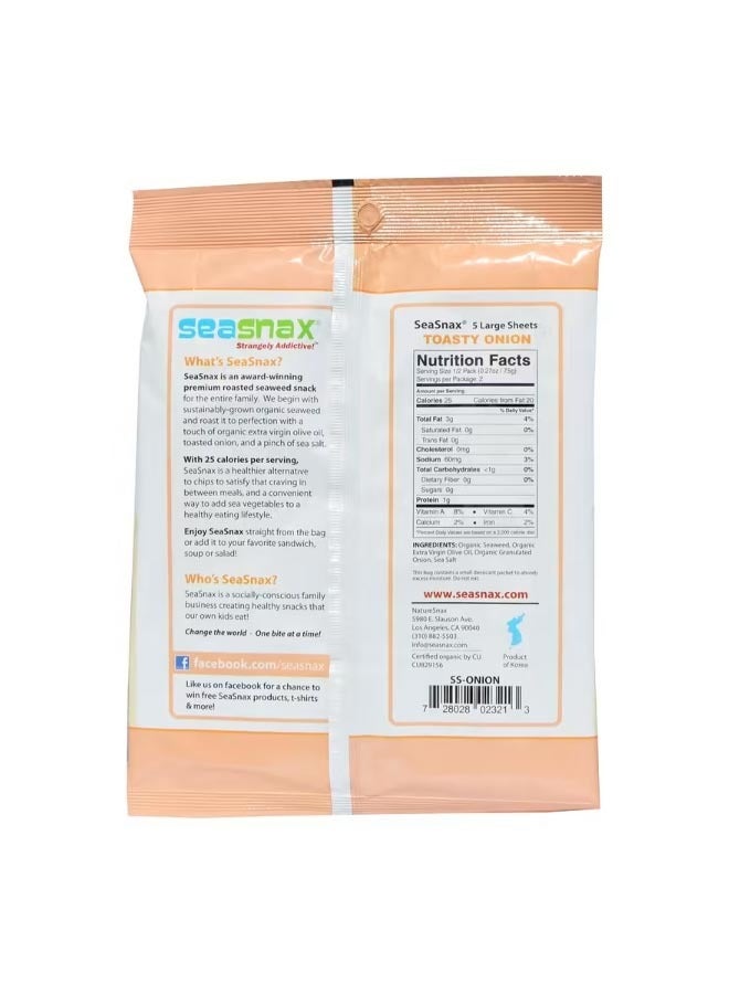 seasnax Organic Premium Roasted Seaweed Snack Toasty Onion 0.54 oz 15 g - Image 2