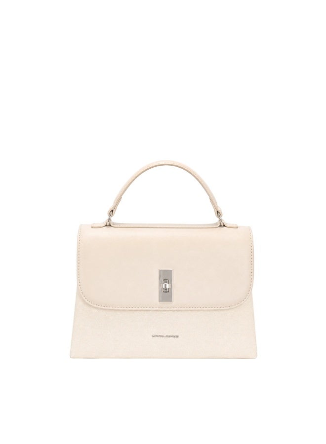 David Jones CM8293 Women's Structured Flap Handbag | Premium Synthetic Leather Top Handle & Shoulder Bag with Twist Lock | Elegant Designer Satchel for Work, Office & Everyday Use