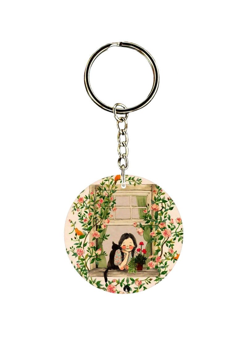 RKN Double Sided Child And Cat Printed Keychain