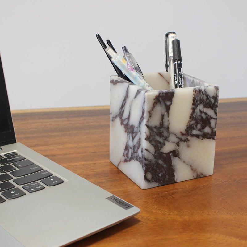 Nawgnail Calacatta Viola Marble Toothbrush Holders for Bathroom, Natural Marble Canisters, Makeup Brush Holder Countertop Organizer - Image 3