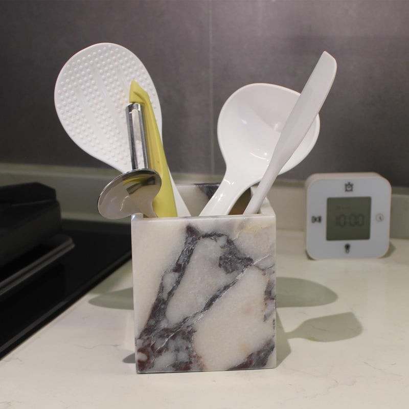 Nawgnail Calacatta Viola Marble Toothbrush Holders for Bathroom, Natural Marble Canisters, Makeup Brush Holder Countertop Organizer - Image 5