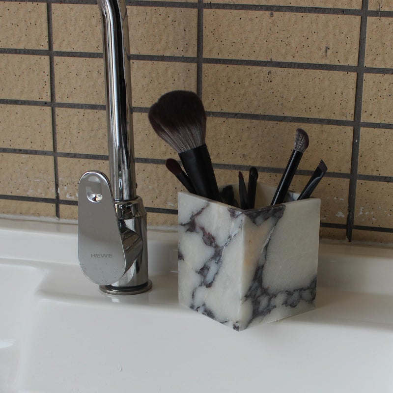 Nawgnail Calacatta Viola Marble Toothbrush Holders for Bathroom, Natural Marble Canisters, Makeup Brush Holder Countertop Organizer - Image 4
