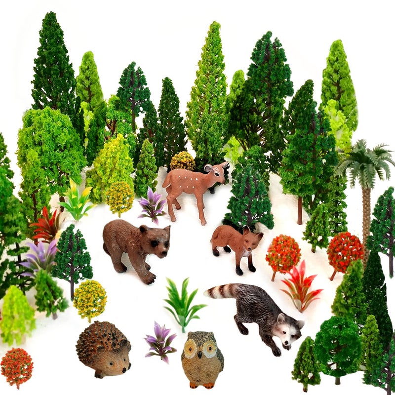 OrgMemory 48pcs Animal Trees Ho Scale Bushes with Animals Figures Plastic Trees for Projects 156 inch416 cm Model Train Scenery - Image 2