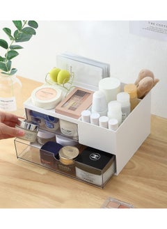 KASTWAVE Desk Organizer, with 2 Drawer and 4 Compartments, Makeup Stationery Vanity Organizer, Desktop Accessories, Desk Decor Aesthetic Multifunctional for Office, School, Home, 1 Pcs, White  - Image 4