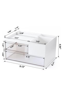 KASTWAVE Desk Organizer, with 2 Drawer and 4 Compartments, Makeup Stationery Vanity Organizer, Desktop Accessories, Desk Decor Aesthetic Multifunctional for Office, School, Home, 1 Pcs, White  - Image 2