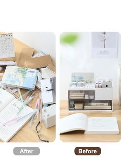 KASTWAVE Desk Organizer, with 2 Drawer and 4 Compartments, Makeup Stationery Vanity Organizer, Desktop Accessories, Desk Decor Aesthetic Multifunctional for Office, School, Home, 1 Pcs, White  - Image 5