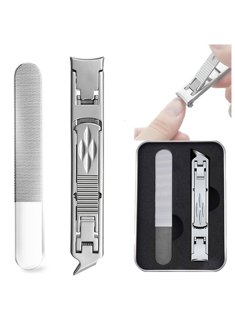 Excefore - Multifunctional Stainless Steel Fingernail and Toenail Clipper Cutters Foldable Wide Jaw Opening Cutter with Safety Lock Double Head Curved & Slanted Trimmer & Sharp Nail File with Box - Image 1