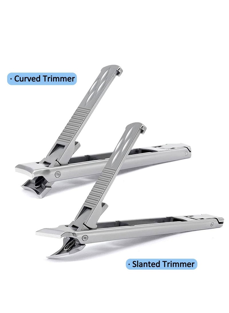 Excefore - Multifunctional Stainless Steel Fingernail and Toenail Clipper Cutters Foldable Wide Jaw Opening Cutter with Safety Lock Double Head Curved & Slanted Trimmer & Sharp Nail File with Box - Image 1