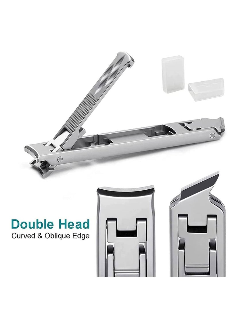 Excefore - Multifunctional Stainless Steel Fingernail and Toenail Clipper Cutters Foldable Wide Jaw Opening Cutter with Safety Lock Double Head Curved & Slanted Trimmer & Sharp Nail File with Box - Image 1