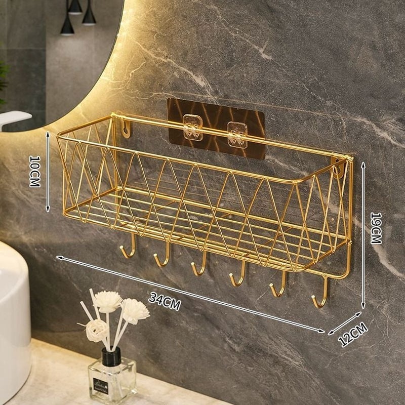 Gold Stainless Steel Wall Shelf 12x34x10 cm - Image 1