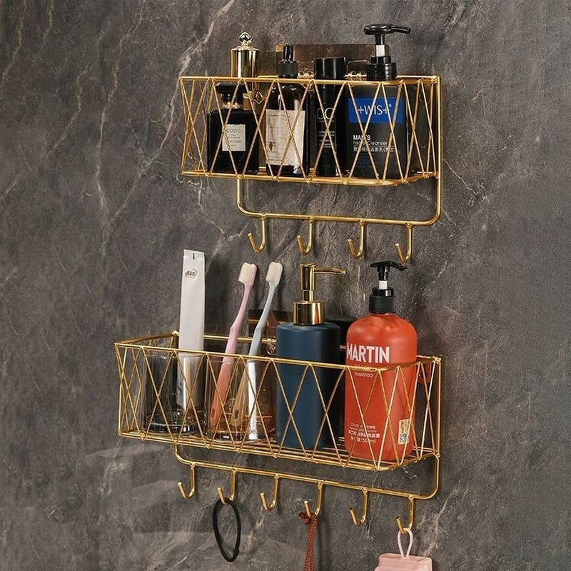 Gold Stainless Steel Wall Shelf 12x34x10 cm - Image 2