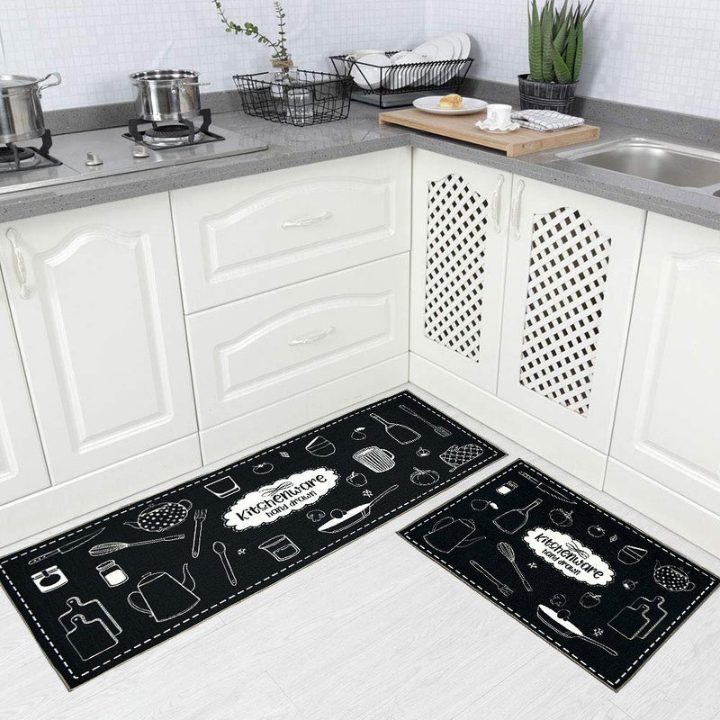 Carvapet 2Piece NonSlip Kitchen Rug Set TPR Backing Mats for Doorway Bathroom and Kitchen Durable Runner Rug Set Includes 17x48 and 17x24 Sizes Stylish Practical SkidResistant Design