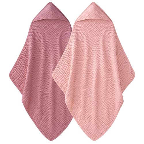 Unnivoll Hooded Baby Towels for Newborn 2 Pack 100 Muslin Cotton Baby Bath Towels with Hood Soft and Absorbent for Girls Infant Toddler and Kids Large 32x32 Inches Newborn Essential