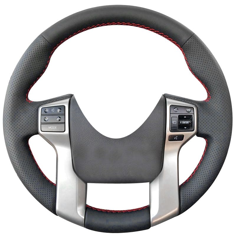 Eiseng DIY Customized Stitch Steering Wheel Cover for Toyota Tacoma 20122023  for Tundra and Sequoia 20142022  for 4Runner 20102024 Interior Accessories Black Microfiber Leather Red Thread