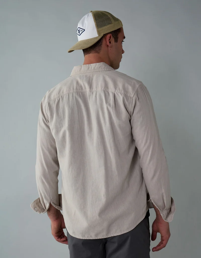 American Eagle AE Long-Sleeve Linen-Blend Button-Up Shirt