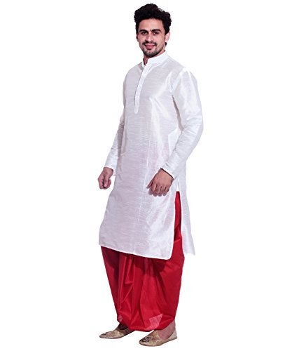 Royal Kurta Men's Silk Blend Dhoti & Kurta Set_White - Image 2
