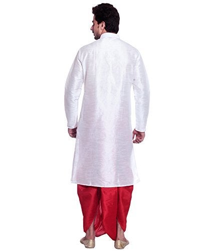 Royal Kurta Men's Silk Blend Dhoti & Kurta Set_White - Image 3