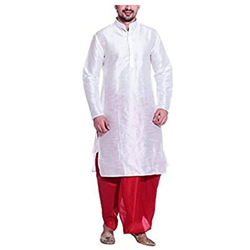 Royal Kurta Men's Silk Blend Dhoti & Kurta Set_White - Image 4