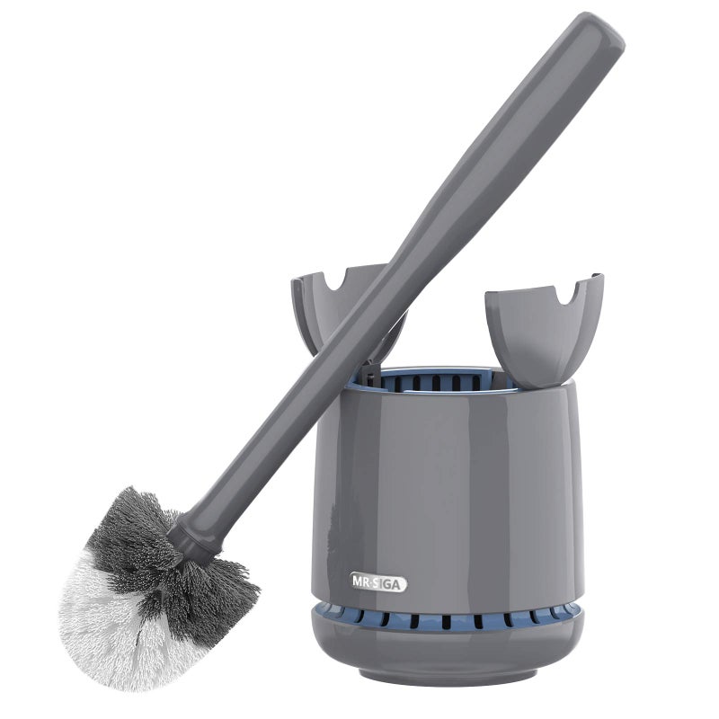 MRSIGA Toilet Bowl Brush and Holder Premium Quality with Solid Handle and Durable Bristles for Bathroom Cleaning Gray 1 Pack