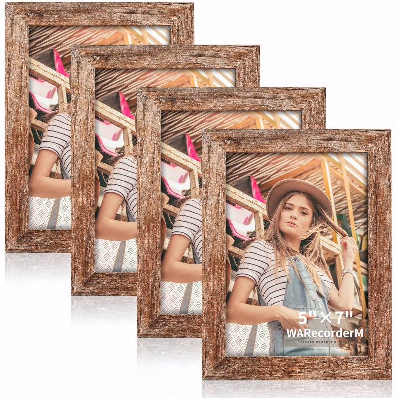 WARecorderM 5x7 Picture Frames Set of 4  High Definition Glass New Patten Frame  Wall Mounting Frame Horizontal Vertical Format
