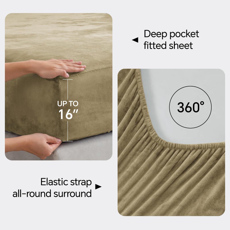BEDELITE Flannel Sheets Twin Size Camel - Super Soft Fleece Sheets Set Fluffy Extra Plush, 3 Piece(Include Fitted Sheet, Flat Sheet, 1 Pillowcase) - Image 4