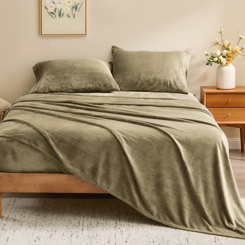 BEDELITE Flannel Sheets Twin Size Camel - Super Soft Fleece Sheets Set Fluffy Extra Plush, 3 Piece(Include Fitted Sheet, Flat Sheet, 1 Pillowcase) - Image 2