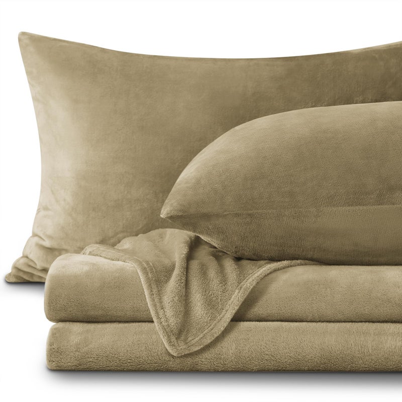 BEDELITE Flannel Sheets Twin Size Camel - Super Soft Fleece Sheets Set Fluffy Extra Plush, 3 Piece(Include Fitted Sheet, Flat Sheet, 1 Pillowcase) - Image 1