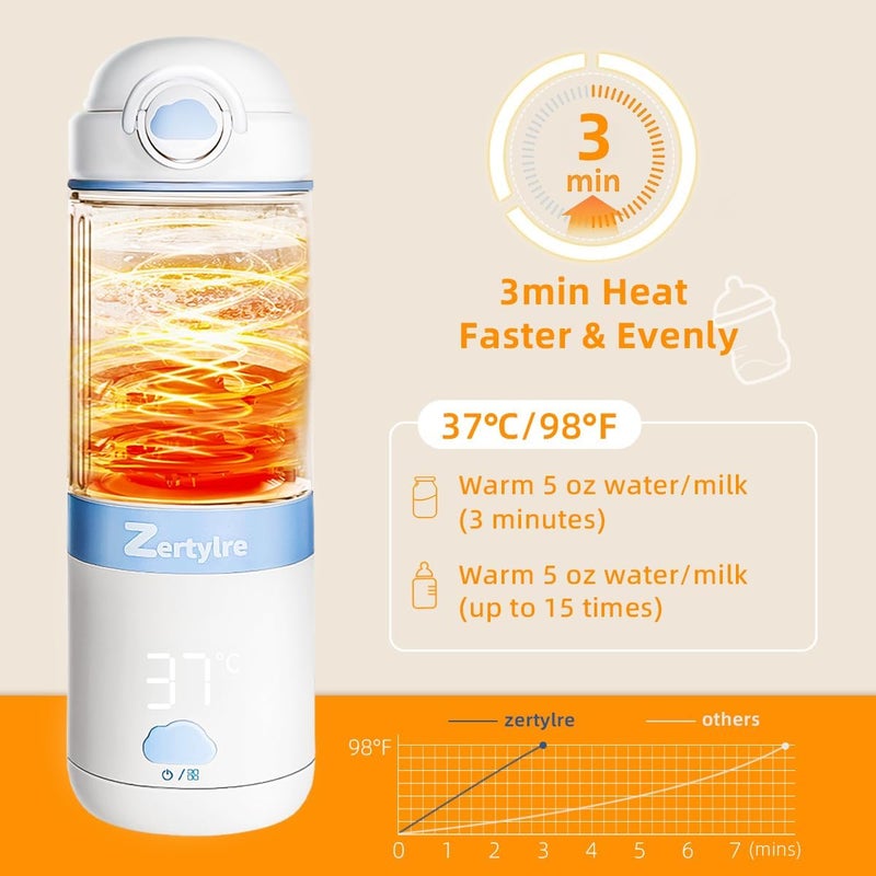Zertylre سخان حليب محمول للأطفال، سخان زجاجات للماء، حليب الأم، الحليب الاصطناعي، أثناء التنقل، تسخين سريع، تحكم دقيق في درجة الحرارة، قابل لإعادة الشحن عبر USB، أبيض، فولاذ مقاوم للصدأ، ZL0809 - Image 3
