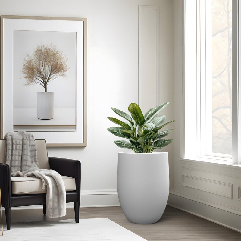 Kante Tall Concrete Planter, 21.7-Inch Height White Large Indoor Outdoor Plant Pot with Drainage Hole for Patio Garden Home, Modern Decor for Flowers and Tree - Image 5