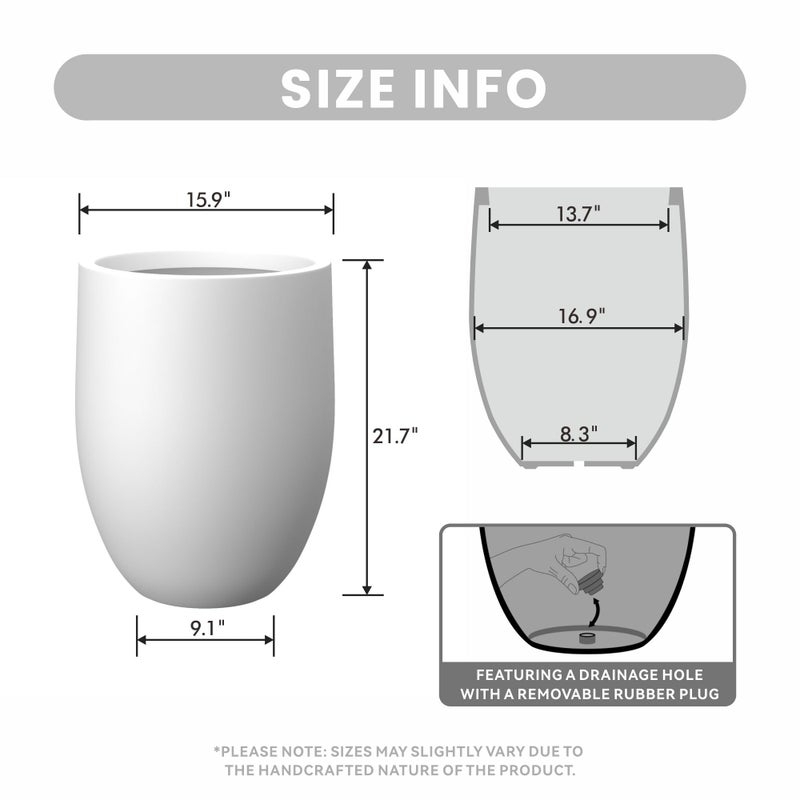 Kante Tall Concrete Planter, 21.7-Inch Height White Large Indoor Outdoor Plant Pot with Drainage Hole for Patio Garden Home, Modern Decor for Flowers and Tree - Image 2