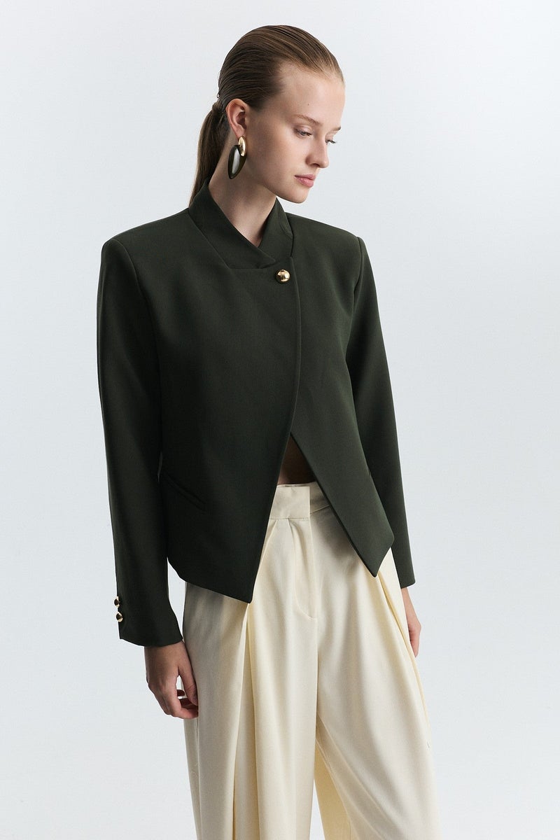 ANTIOCH Stand-Up Collar, Single-Button Blazer Jacket - Image 3