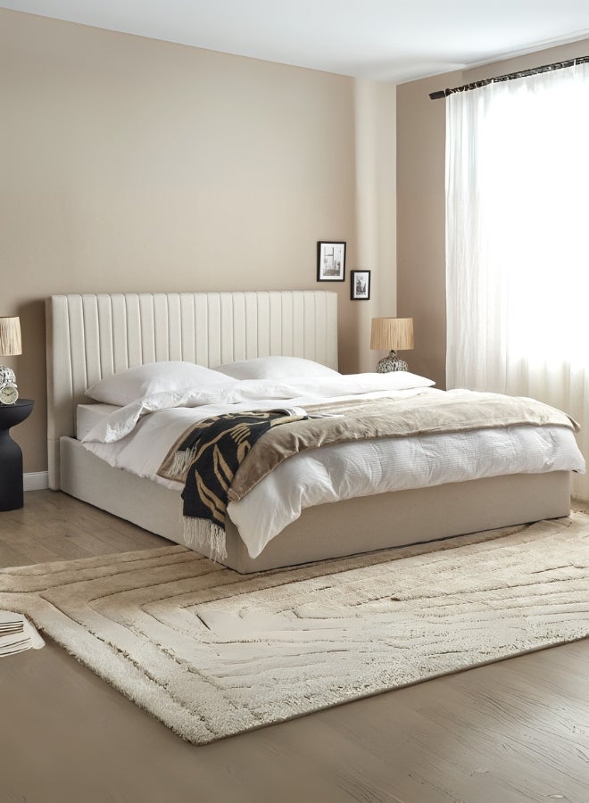Bed and Mattress Home Dream Drape Upholstered King Size ( Mattress Size 180 X 200 CM ) Dark Beige Color Bed Size 212 W X 188 L CM ( Mattress Sold Separately )  - Image 1