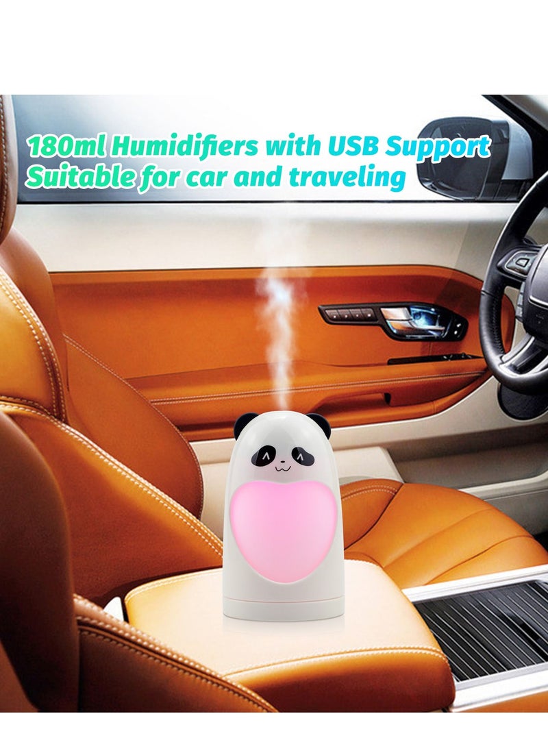 Cute Panda Humidifier 180ml Bedroom Diffuser with 7 Colorful LED Light 2W White