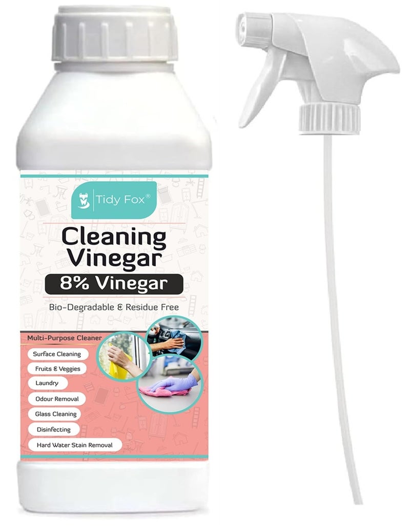 TIDY FOX Vinegar for Cleaning, 8% Concentrated, With Spray, 1 Ltr - Image 1