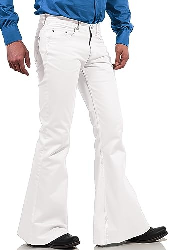EVEDESIGN 70s Disco Pants for Men,Mens Bell Bottom Jeans Pants,60s 70s Bell Bottoms Vintage Denim Pants Jeans for Men White - Image 4